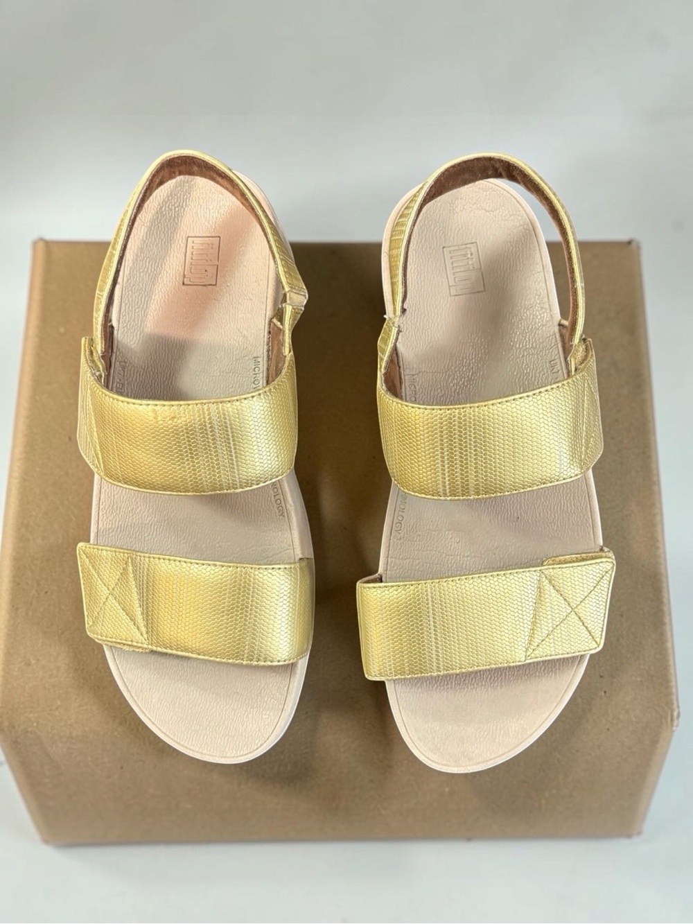Fitflop Gold Adjustable Sandals, SZ 9